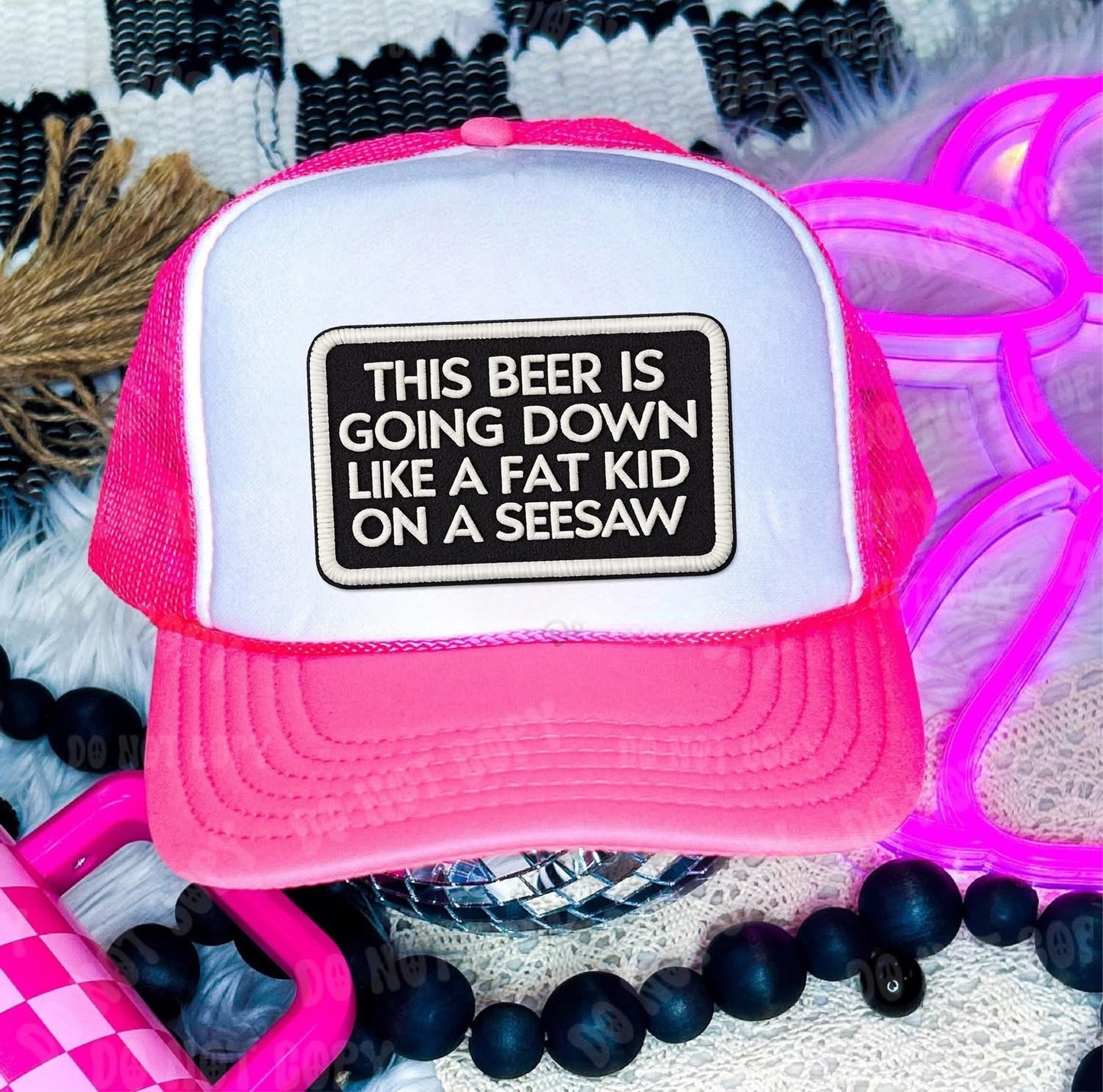 This Beer Going Down -Neon Pink and White Unisex Foam Trucker HAT