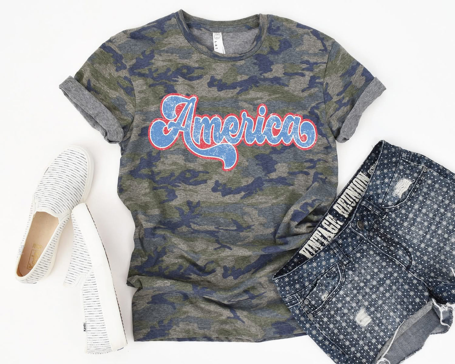 America- Unisex LAT Vintage Camo Tee