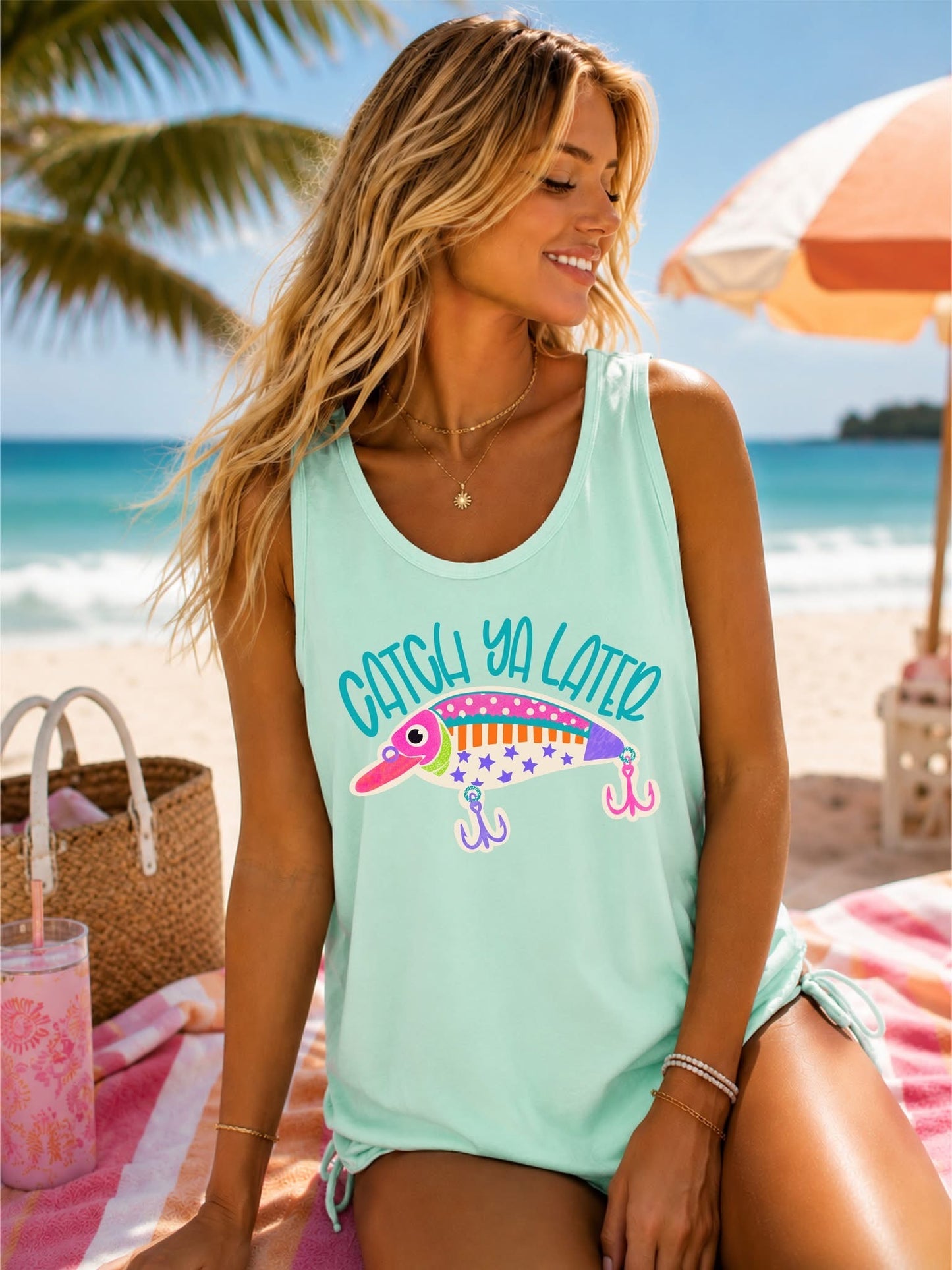 Catch Ya Later- Island Green Comfort Color Unisex Graphic Tank Top