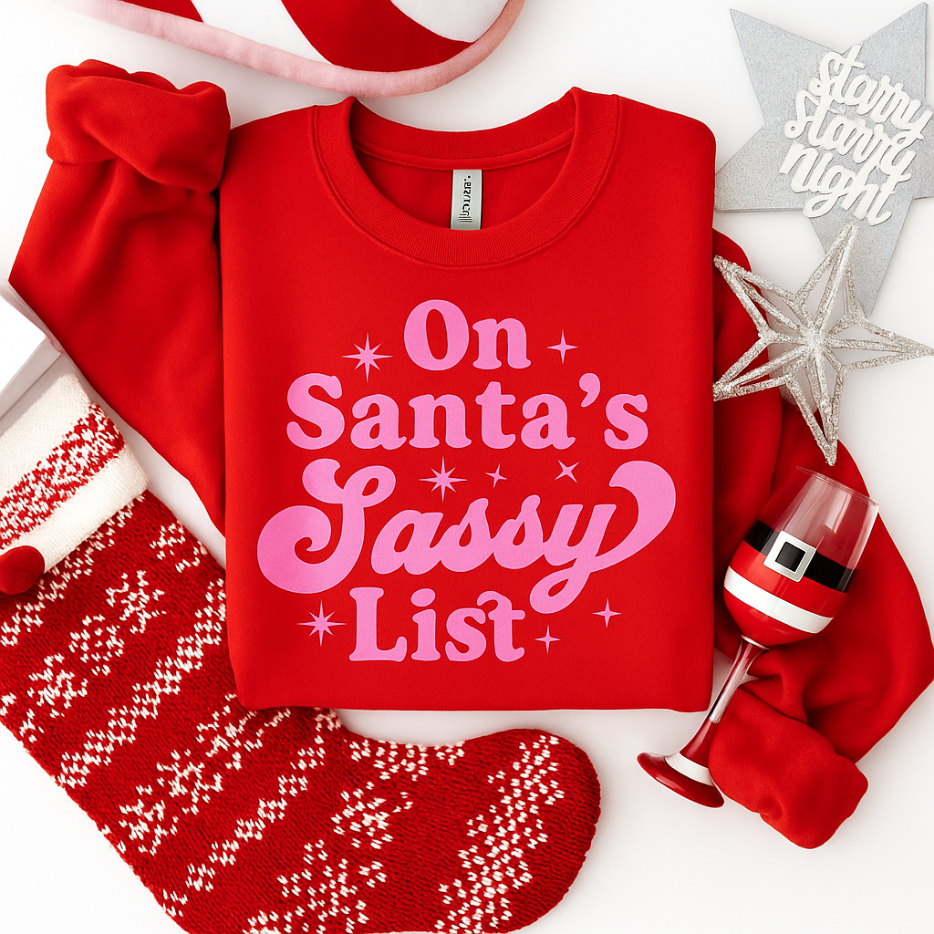ON SANTAS SASSY LIST - Unisex Graphic Sweatshirt