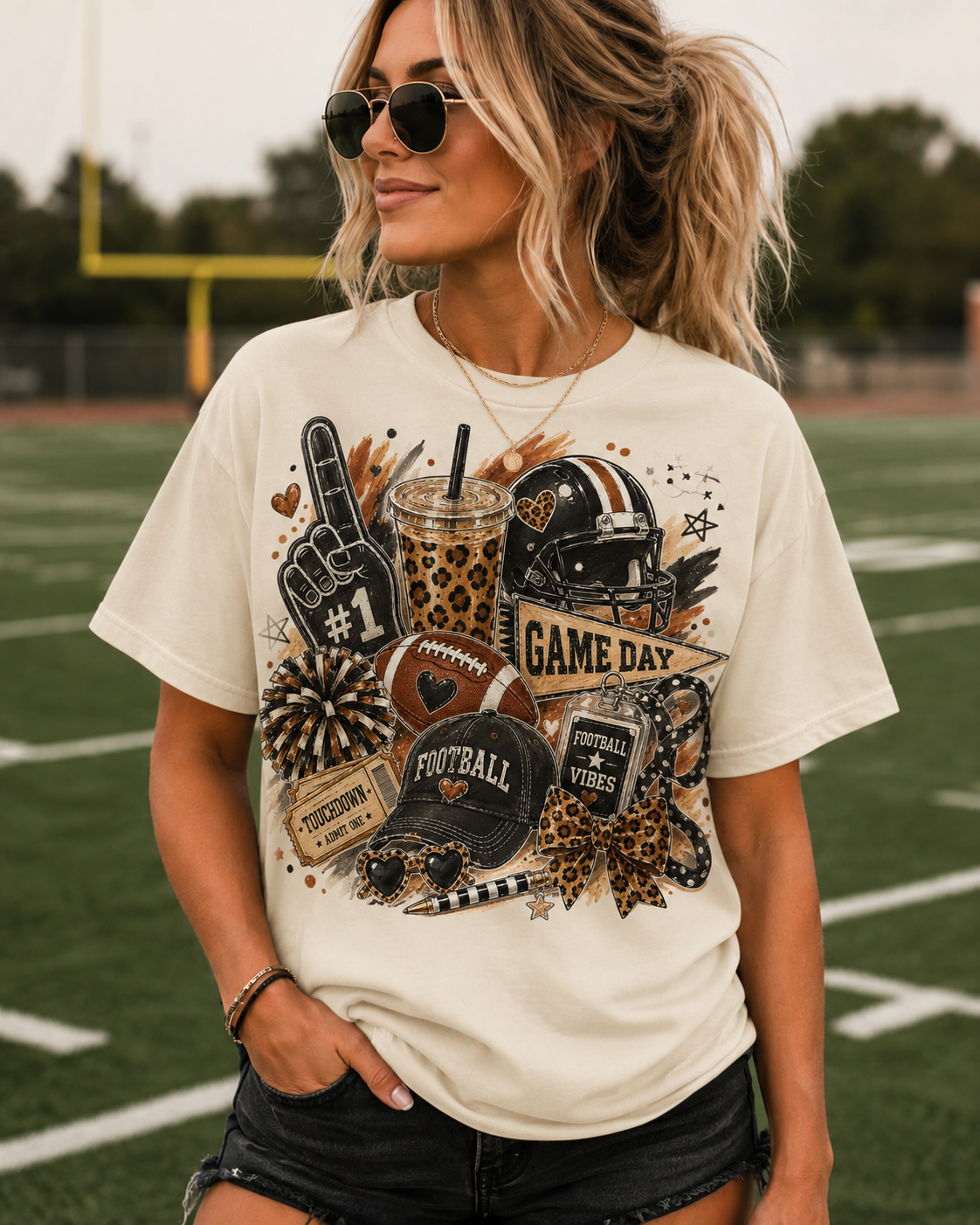 Football Collage- Ivory Comfort Color Unisex Graphic Tee