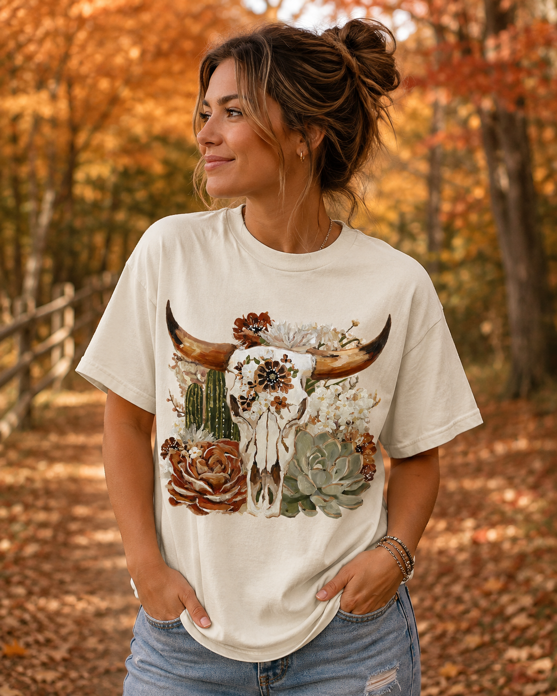 FALL SKULL- Ivory Comfort Color Unisex Graphic Tee