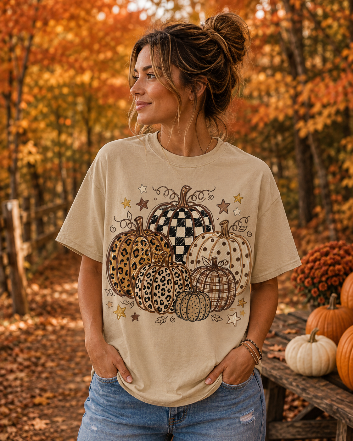 FALL PUMPKINS- TAN Comfort Color Unisex Graphic Tee