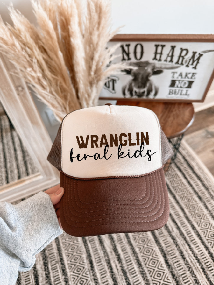 Wranglin Feral Kids Brown & Tan Trucker Hat