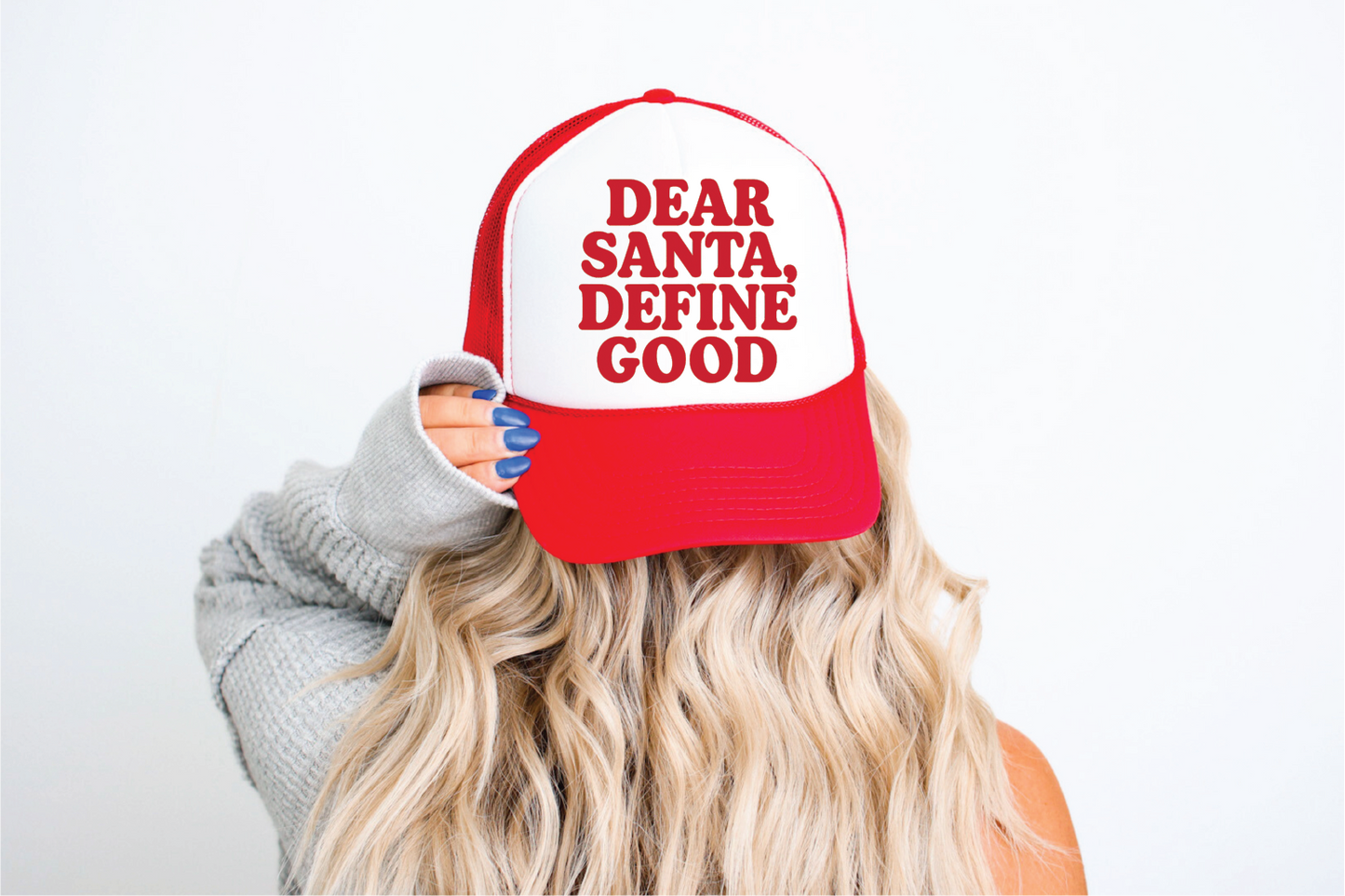 Santa Define Good on a Red & White Trucker Hat