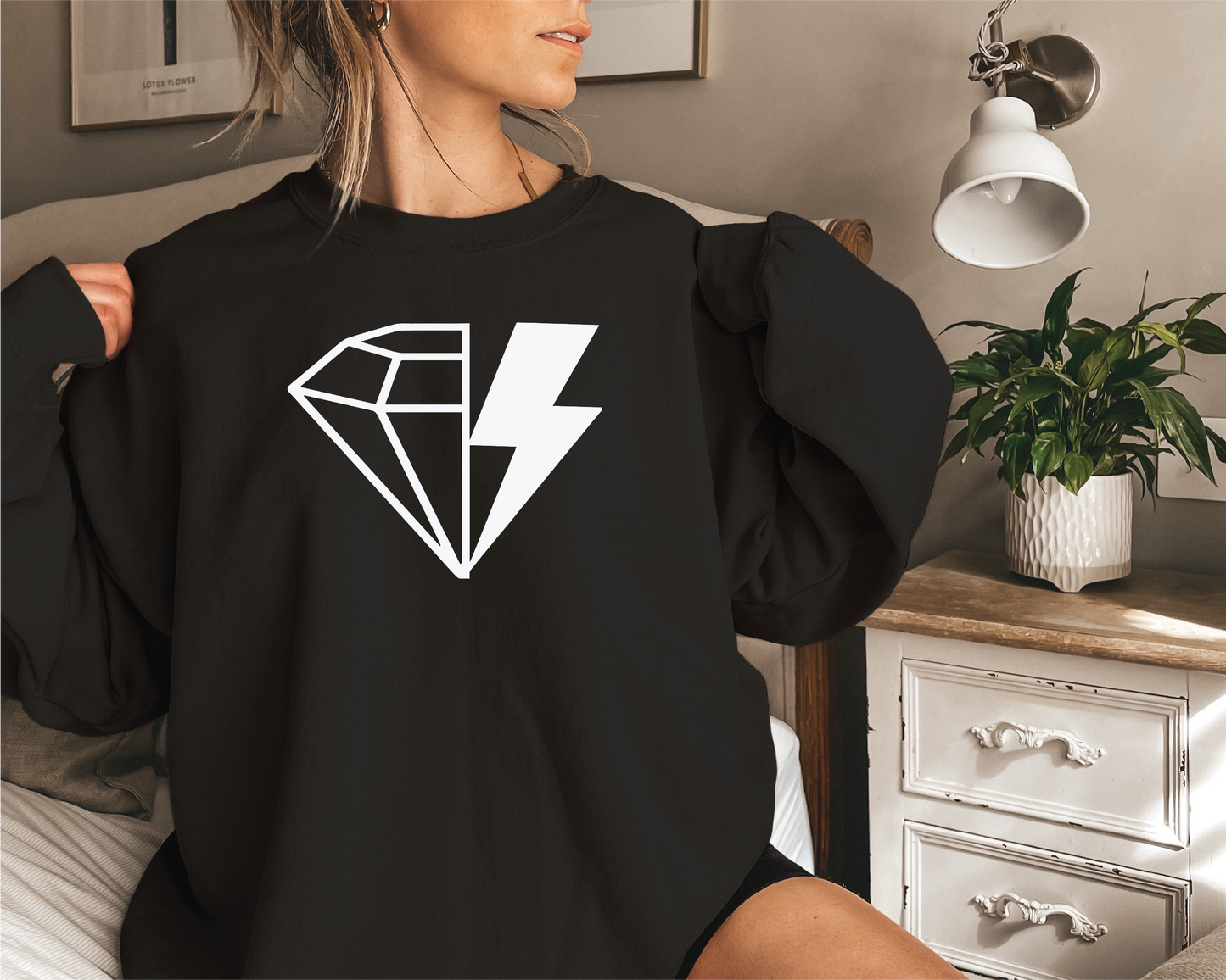 Fizz City Embroidery Sweater Black with White Embroidery Design