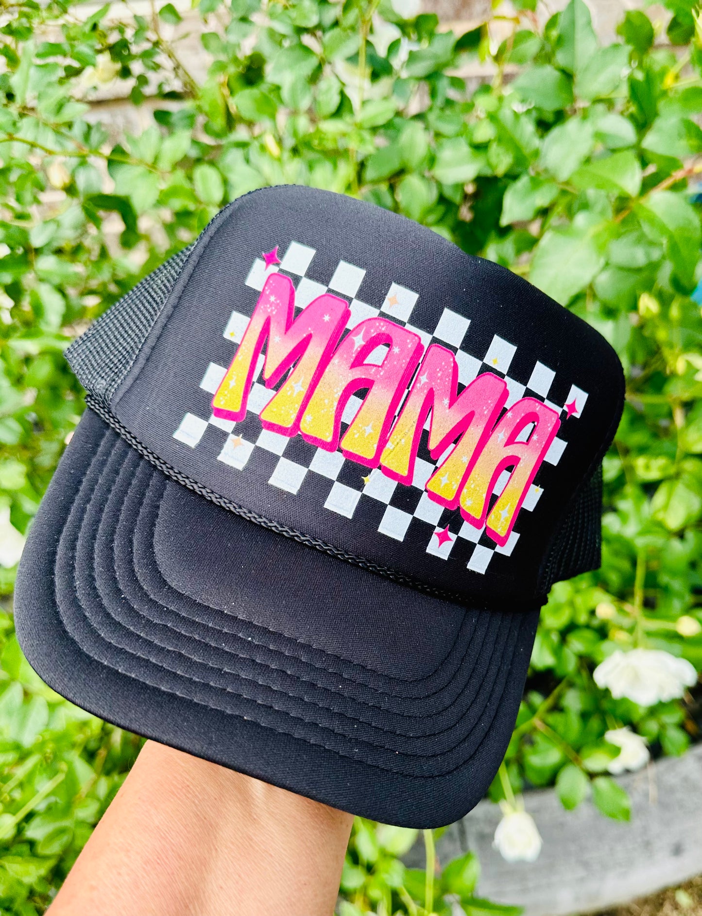 Pink Ombre Mama Black Trucker Hat