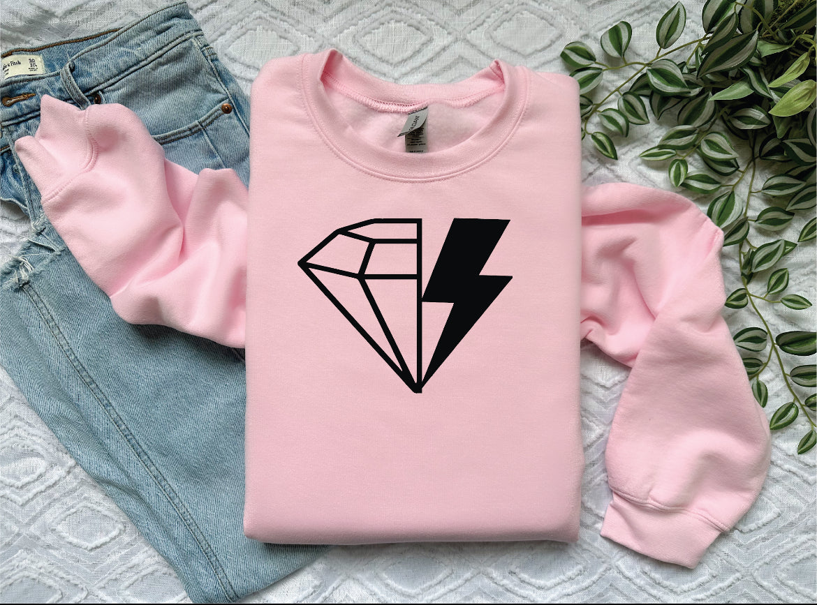 Fizz City Embroidery Sweater Pink with Black Embroidery Design