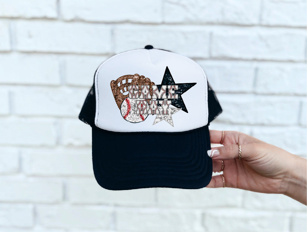 Game Day Baseball Black & White Trucker Hat