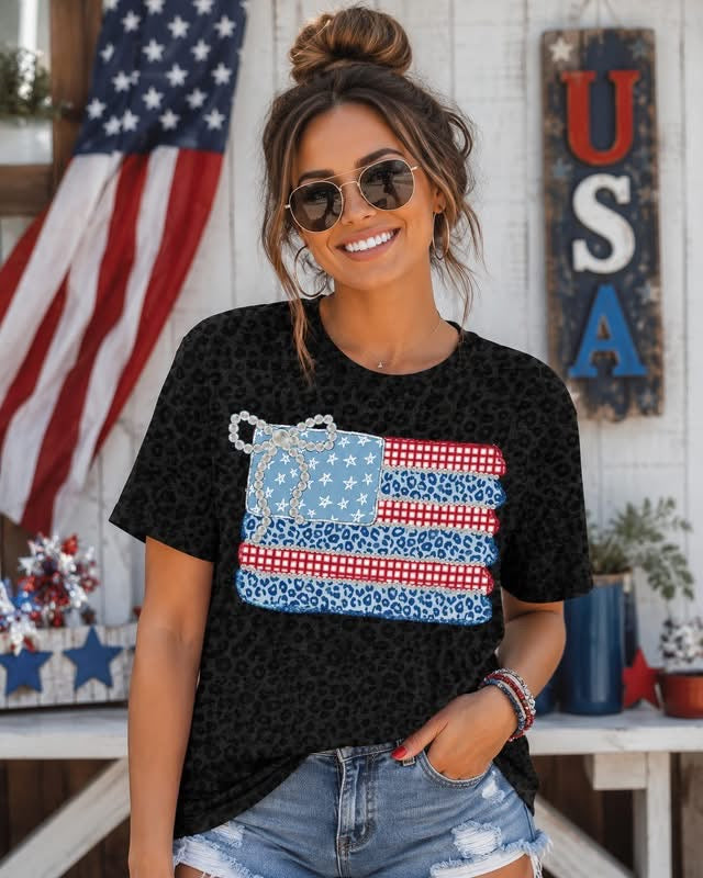 Bow Flag- Unisex LAT Black Leopard Tee