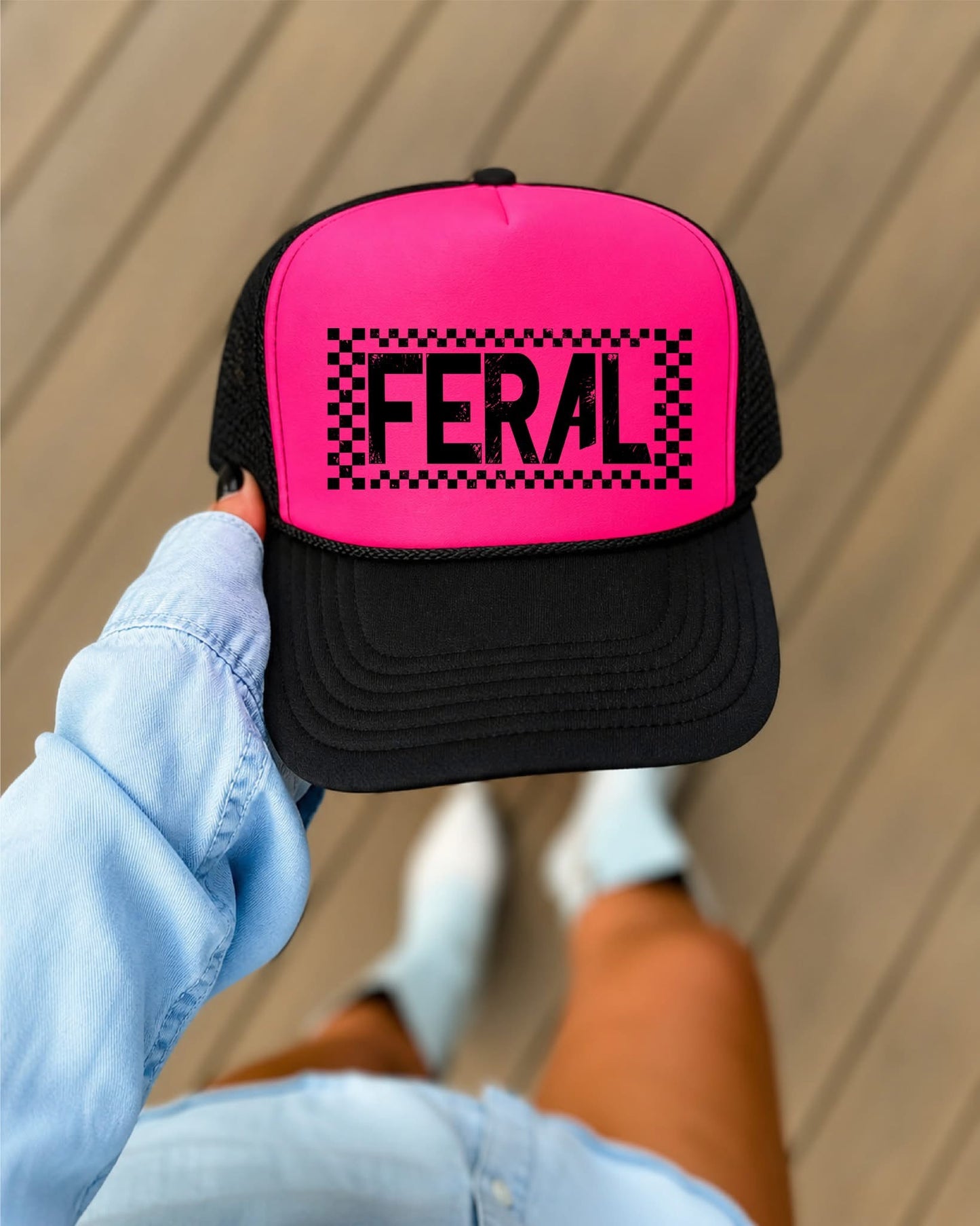 Feral- Neon Pink and Black Unisex Foam Trucker Hat