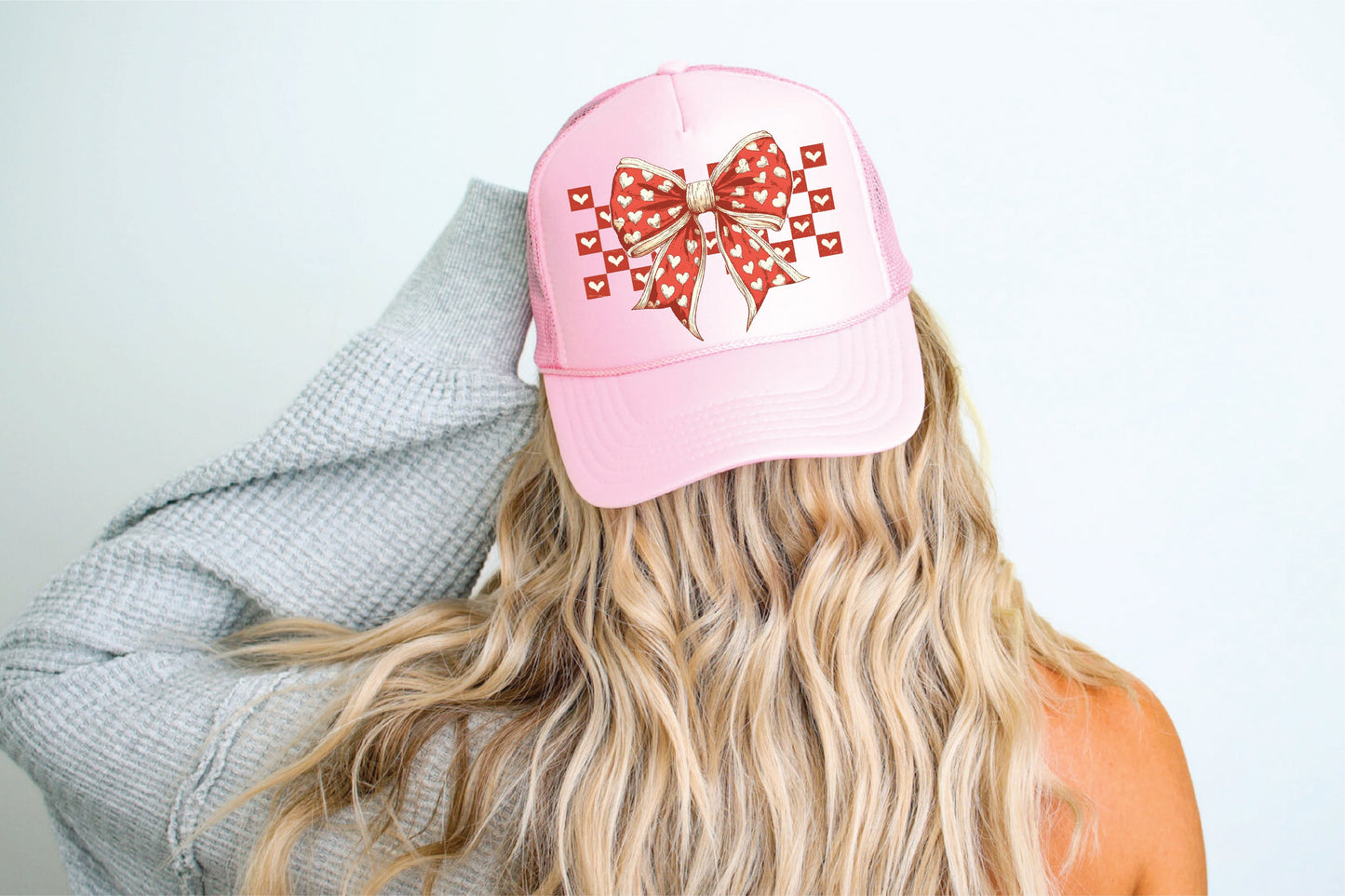 Checkered Heart Bow Trucker Hat