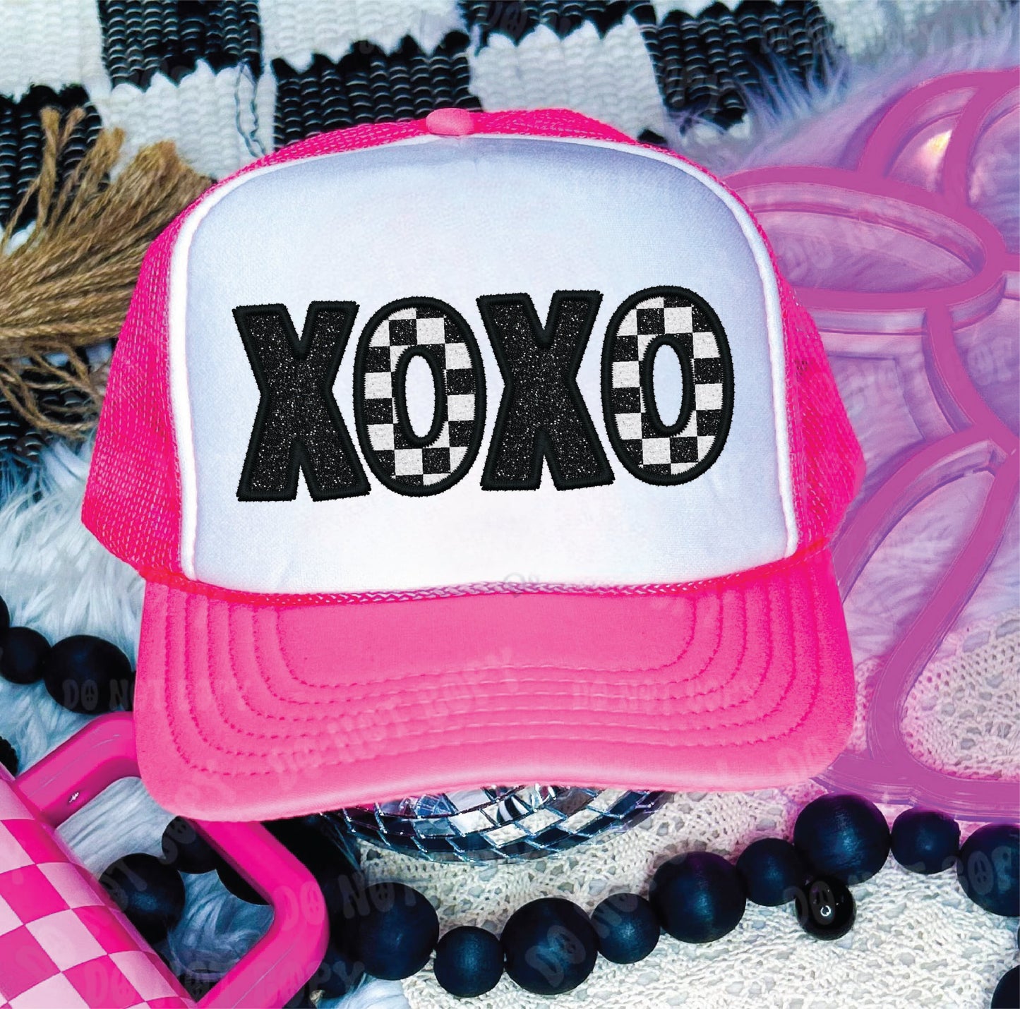 Xoxo Checkered Trucker Hat