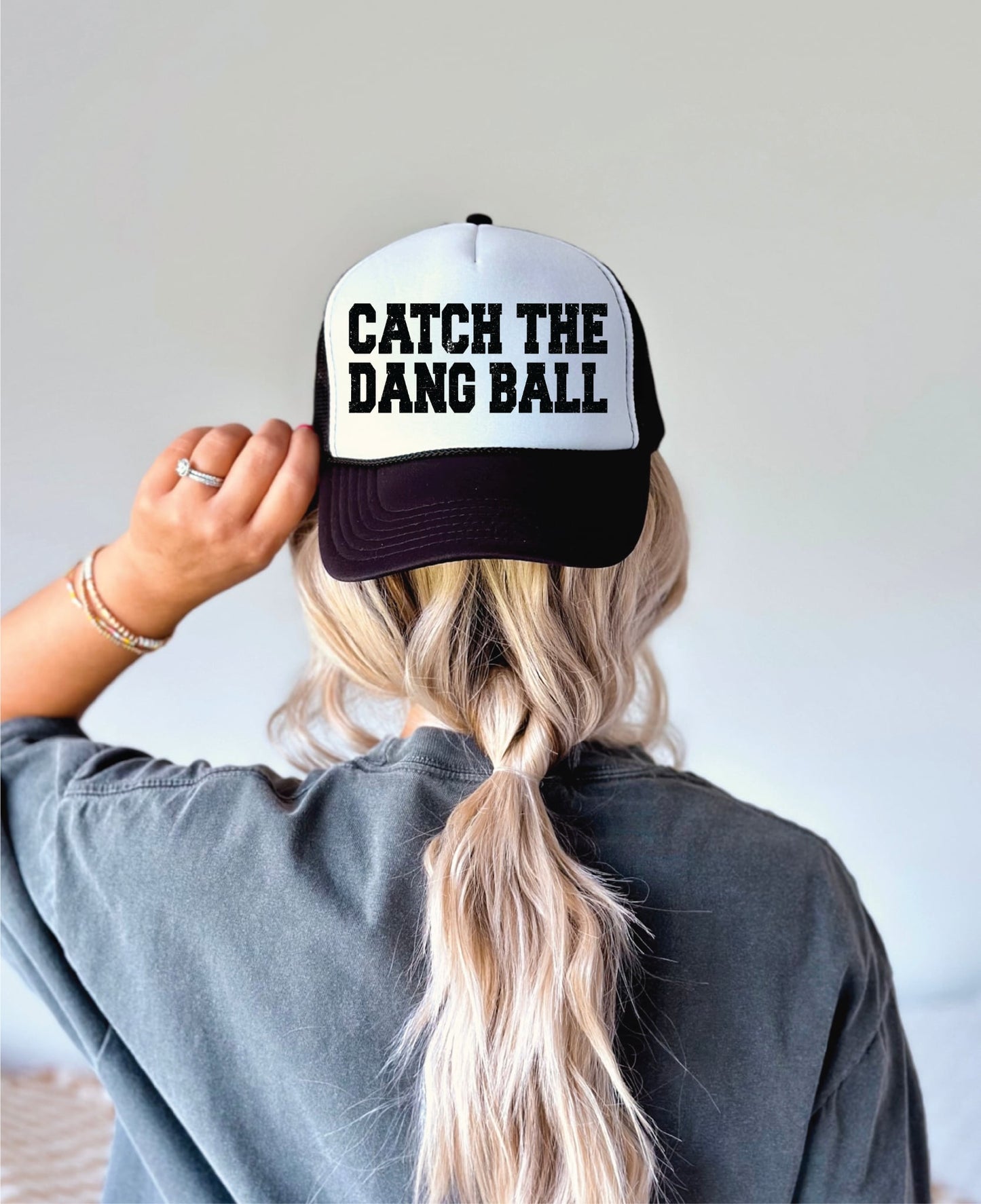 Catch The Dang Ball Black & White Trucker Hat