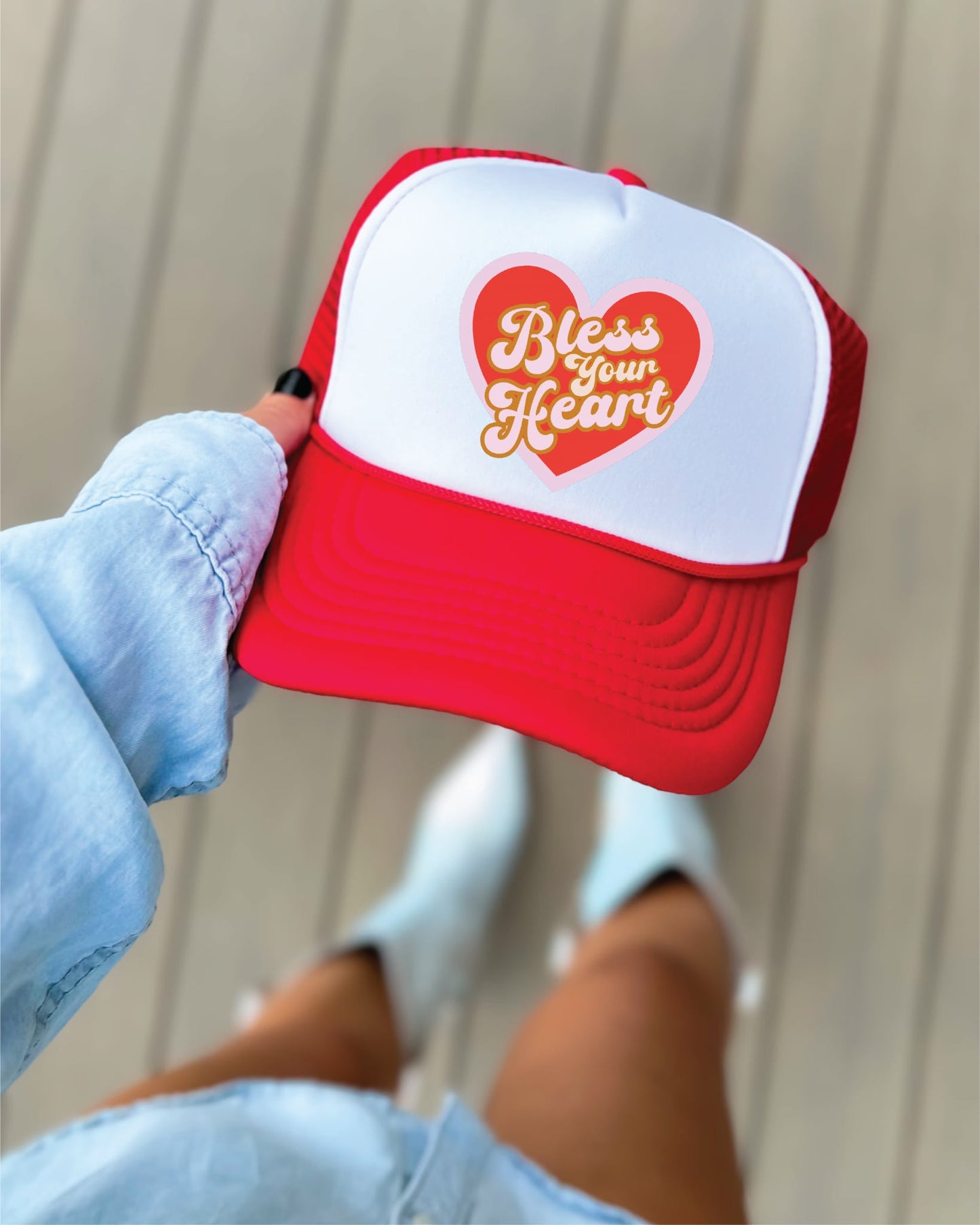 Bless Your Heart Red & White Trucker Hat