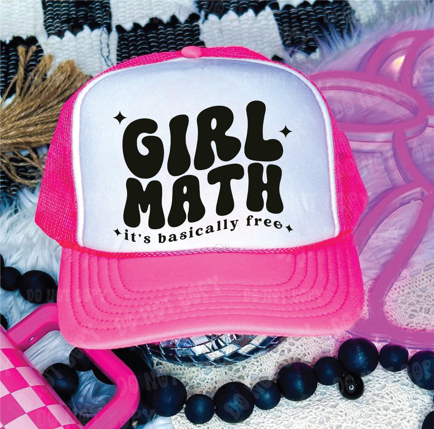 Girl Math Neon Pink & White Trucker Hat