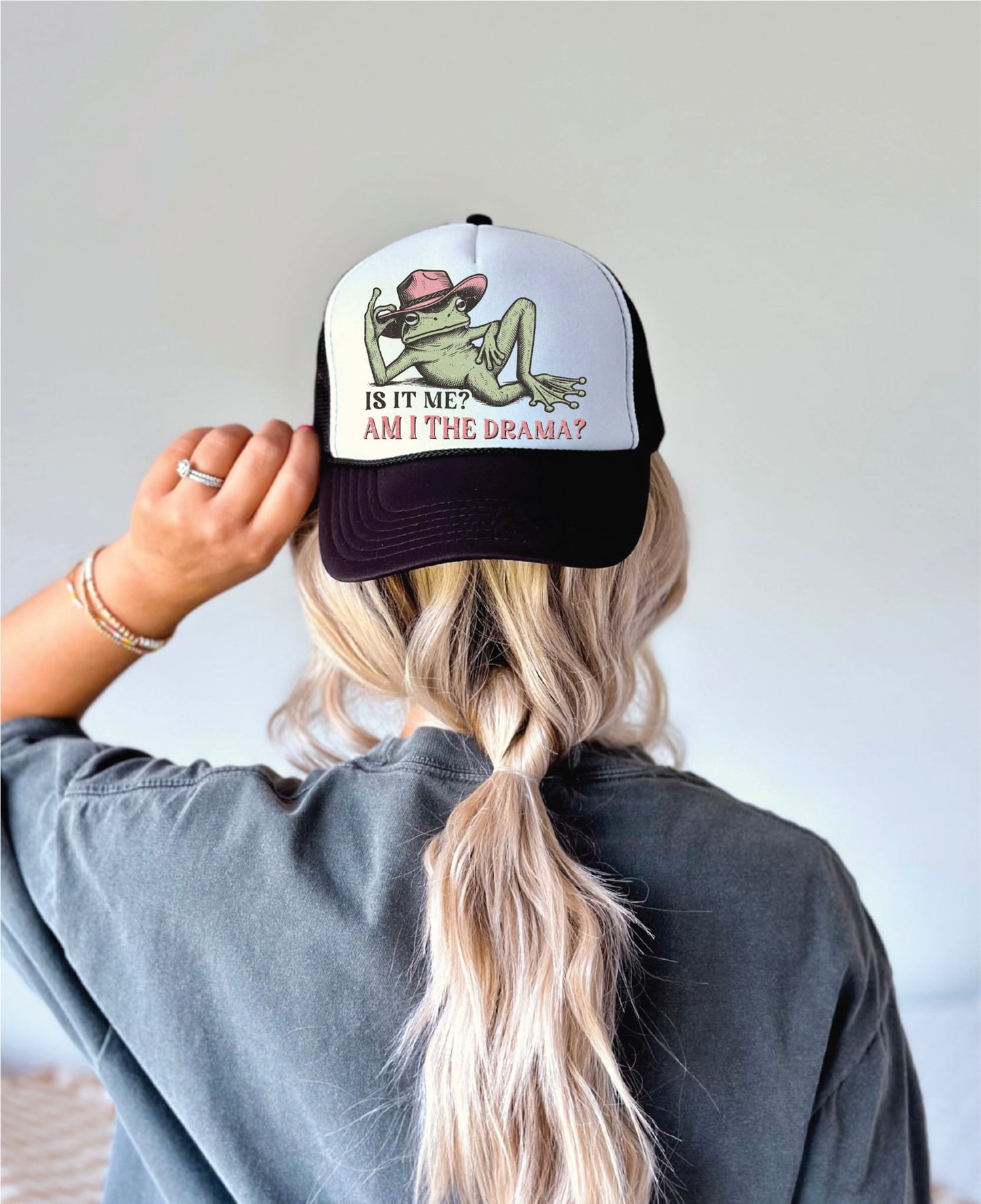 Is it me? Am I the Drama? Black & White Trucker Hat