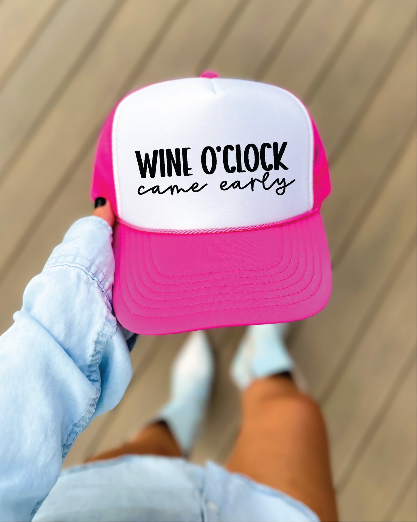 Wine-O-Clock Came Early Hot Pink & White Trucker Hat