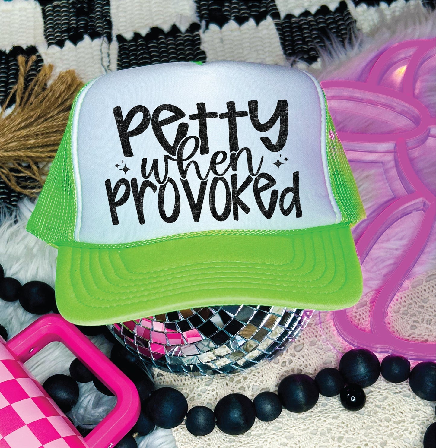 Petty When Provoked Neon Green and White Unisex Foam Trucker Hat