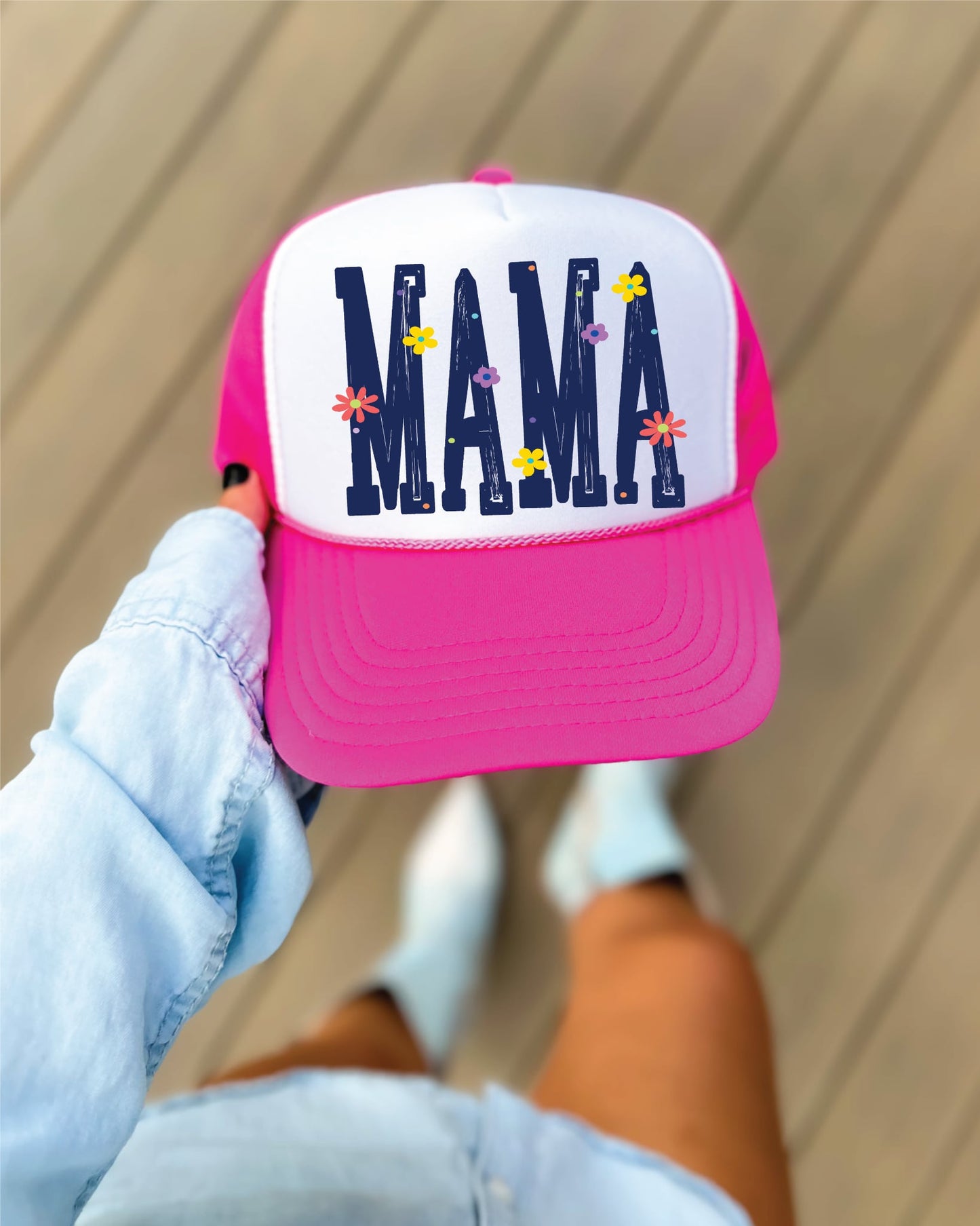 Mama Daisies Hot Pink & White Unisex Foam Trucker Hat