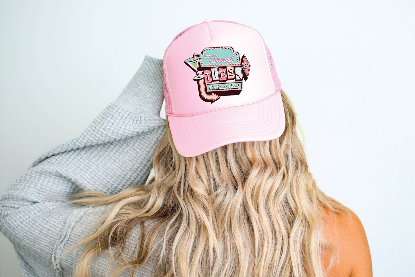 Tanned and Tipsy Cocktail Club Light Pink Unisex Foam Trucker Hat