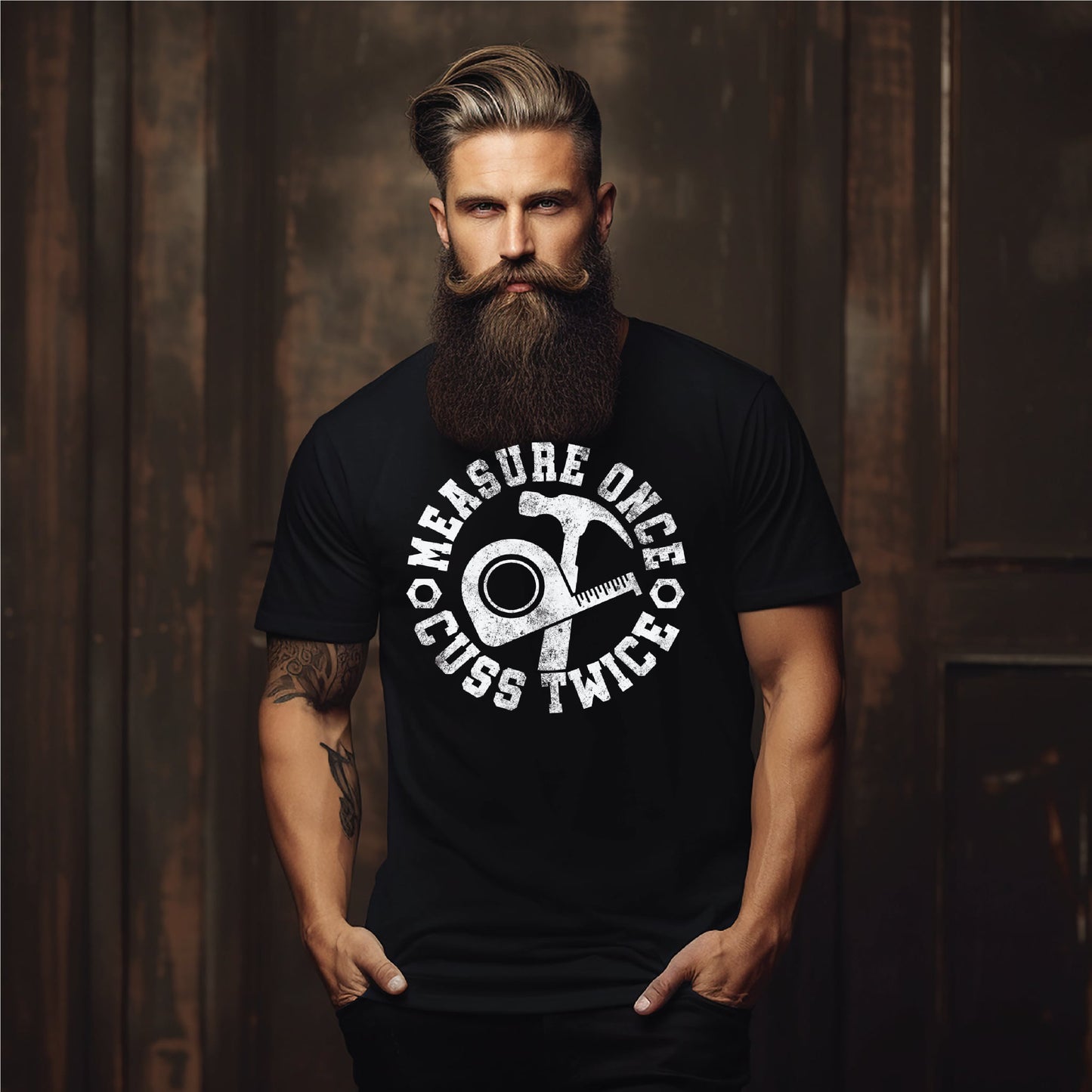 Measure Once, Cuss Twice Black Unisex Graphic Tee