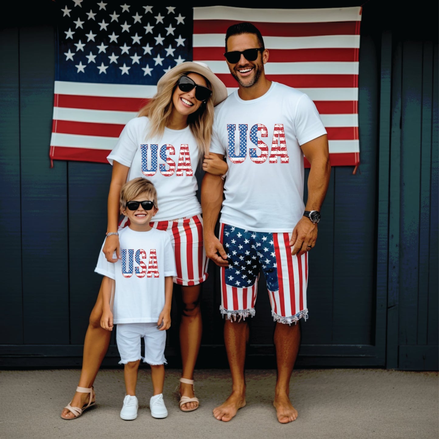 Distressed USA White Graphic Tee