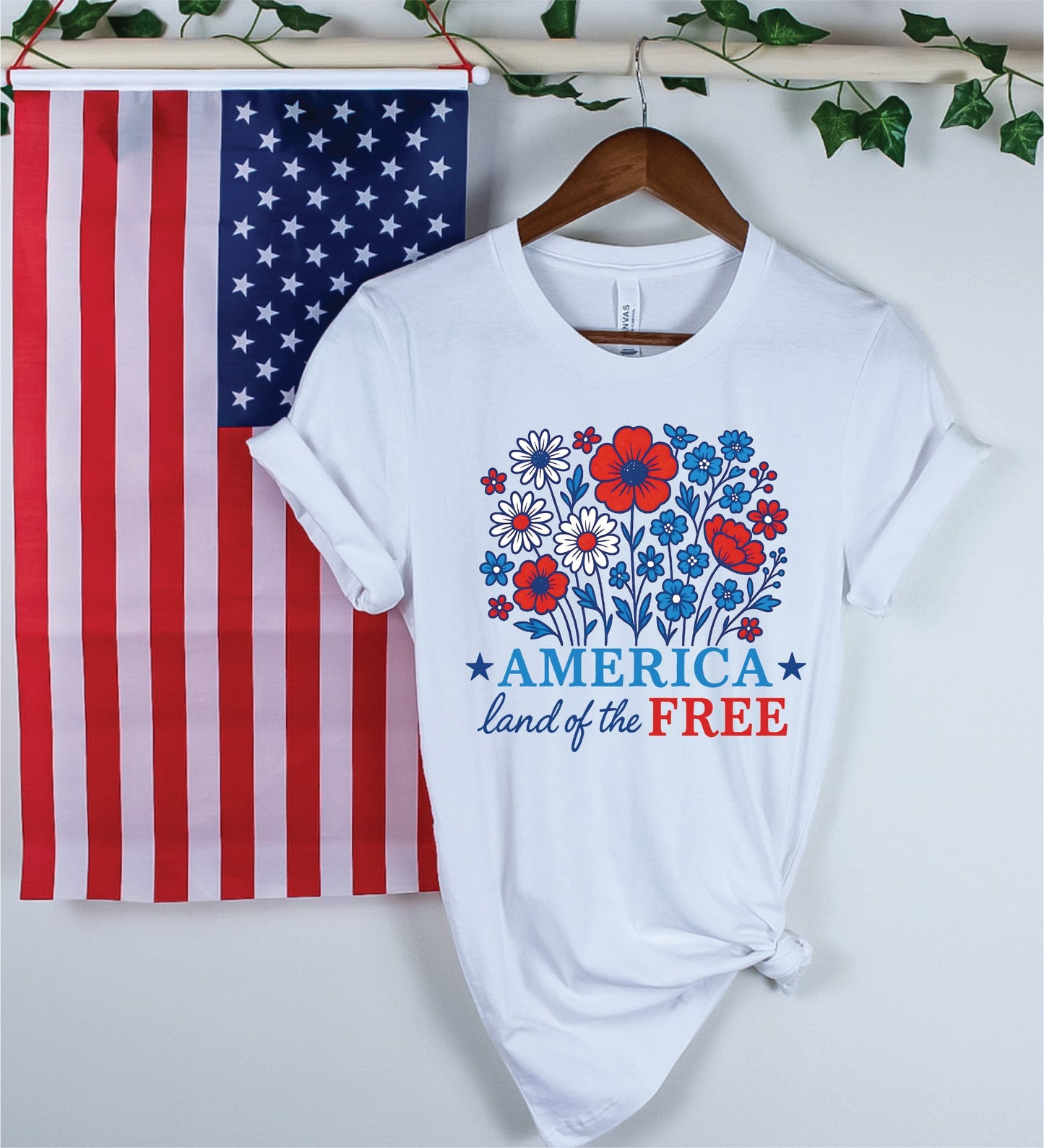 America Land of the Free White Graphic T-Shirt