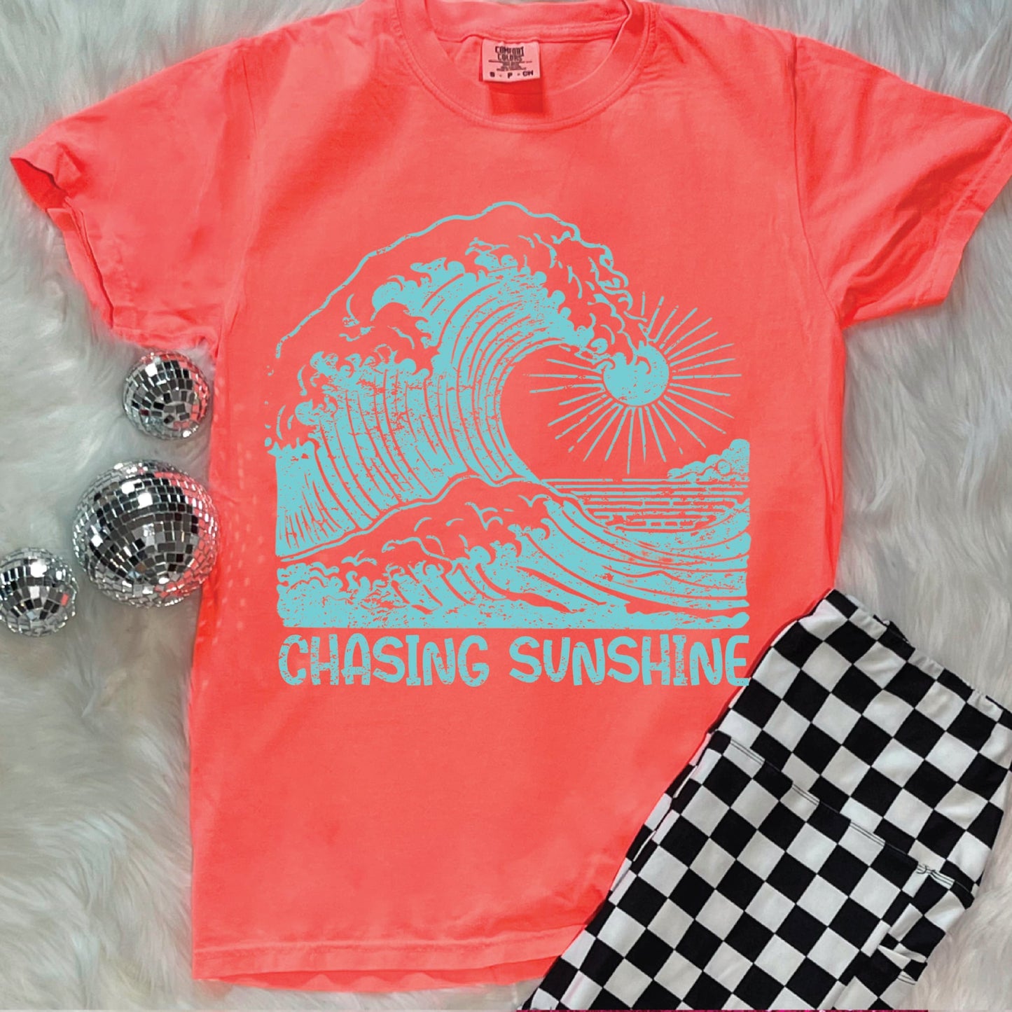 Chasing Sunshine Neon Red Orange Unisex Comfort Color Graphic Tee