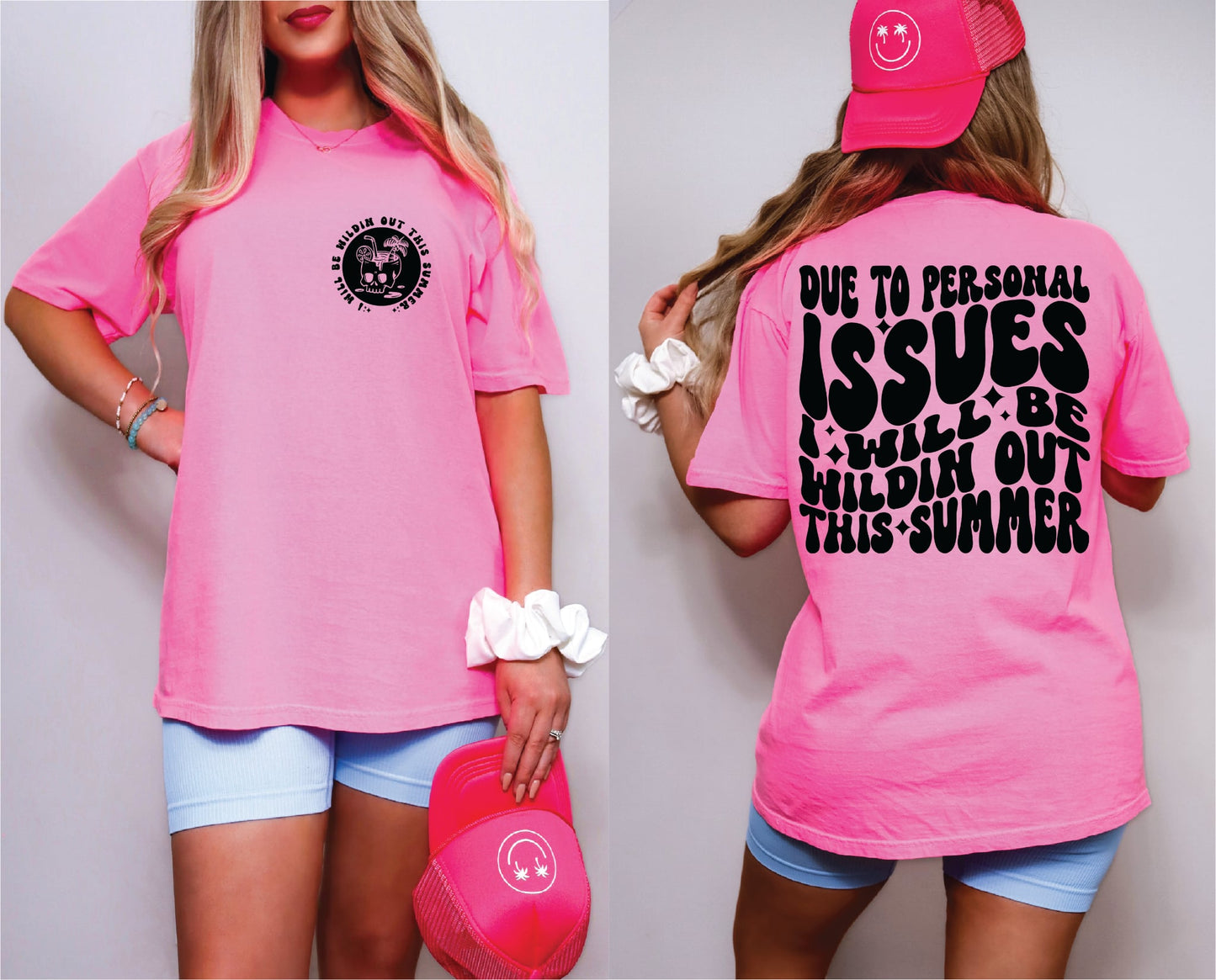 Due To Personal Issues Neon Pink Comfort Color Unisex Graphic T-Shirt