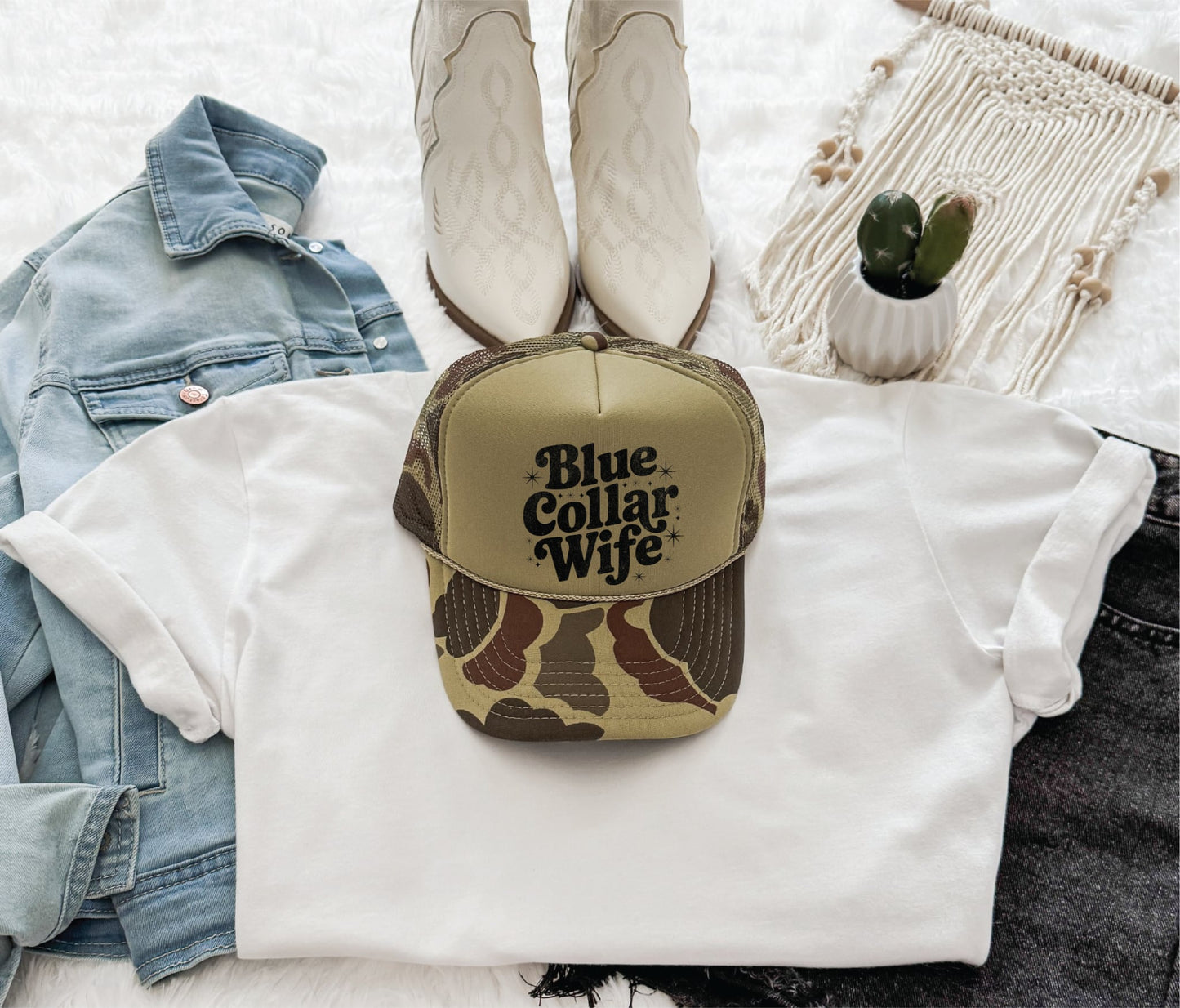 Blue Collar Wife Camo and Olive Unisex Foam Trucker Hat