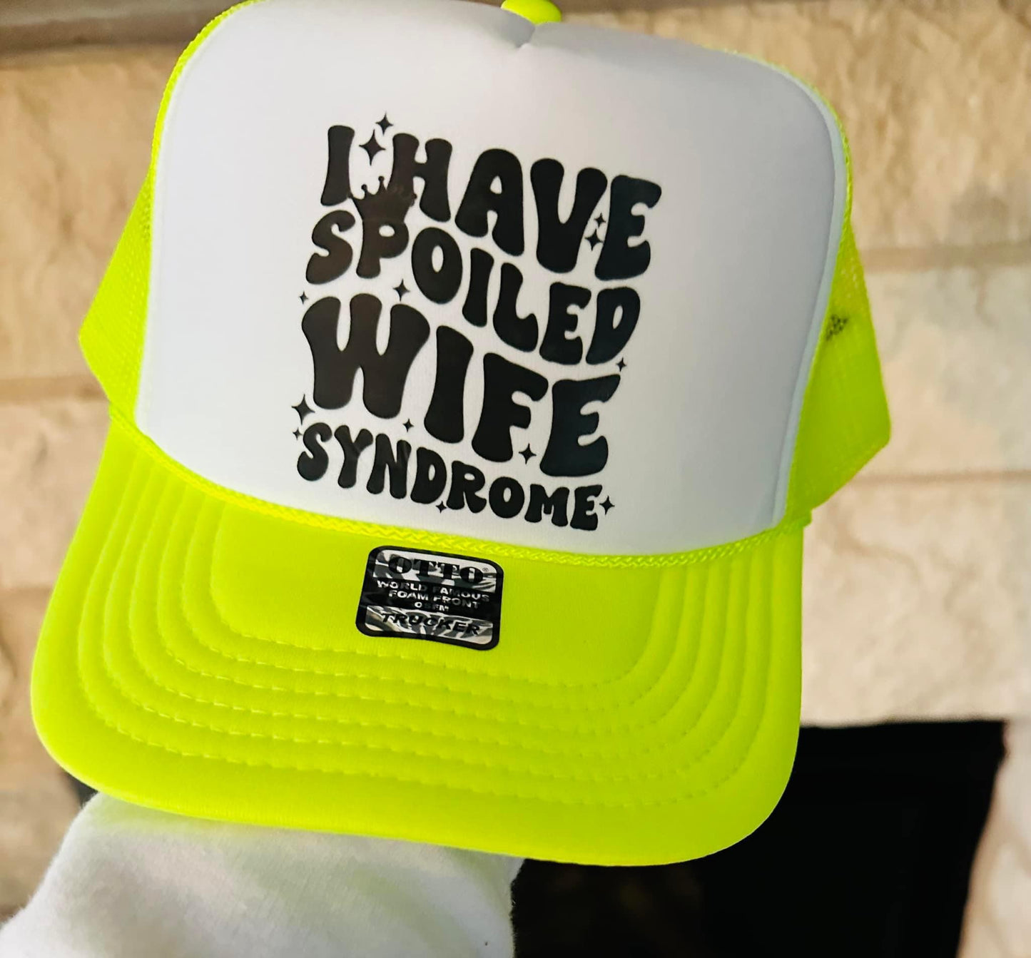 Spoiled Wife Syndrome Neon Yellow & White Trucker Hat