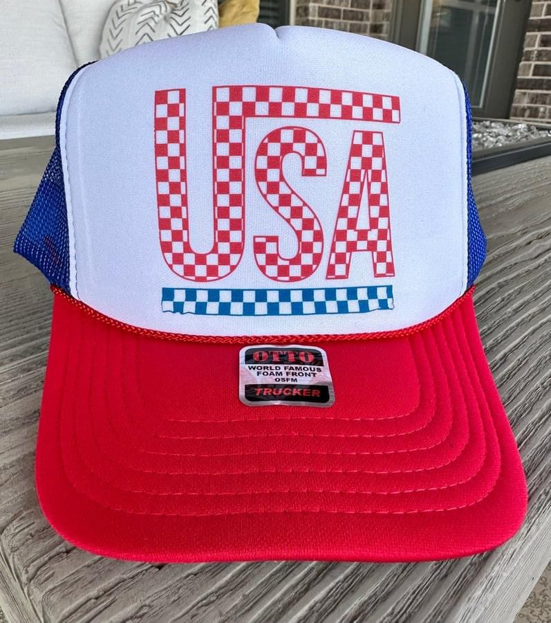 USA Checkered Red/White/Blue Trucker Hat
