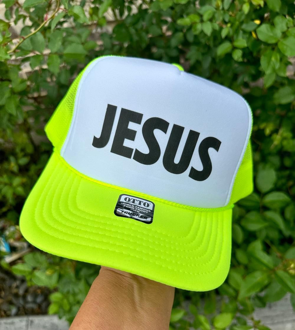 Jesus Neon Yellow & White Trucker Hat