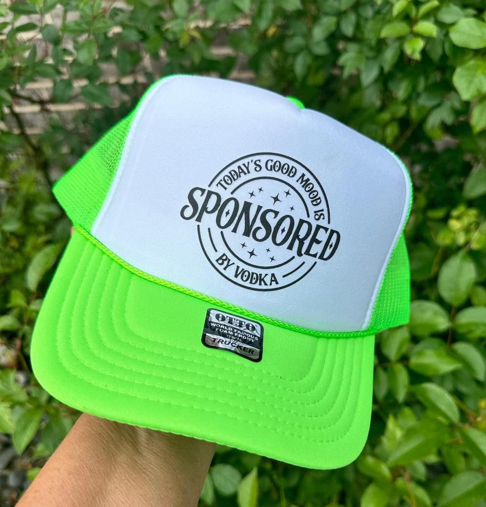 Good Mood Sponsored by Vodka Neon Green & White Trucker Hat