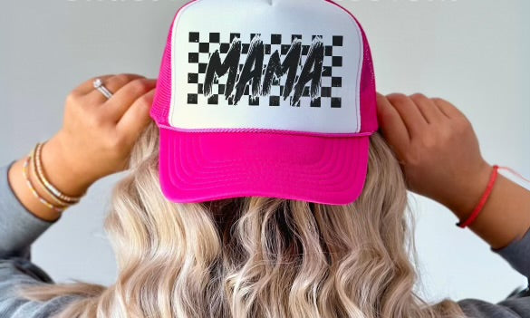 Mama Grunge Neon Pink & White Trucker Hat