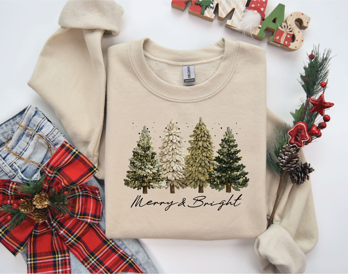 Merry and Bright Faux Yarn Trees - UNISEX GRAPHIC SWEATSHIRT