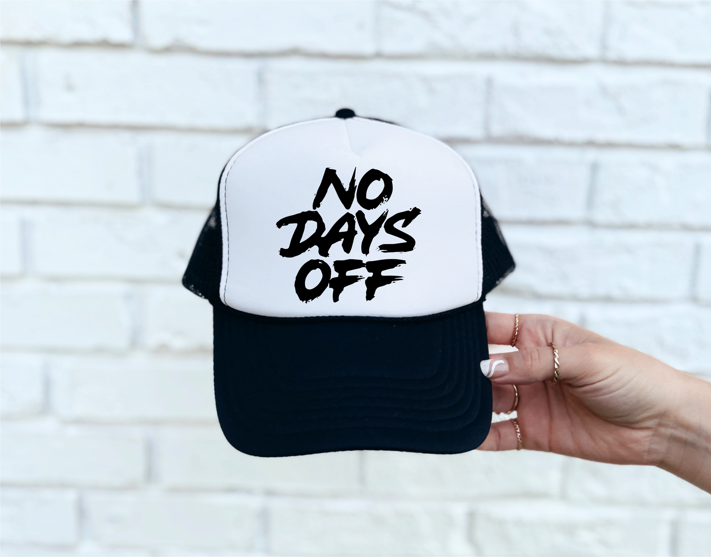 No Days Off Black & White Trucker Hat