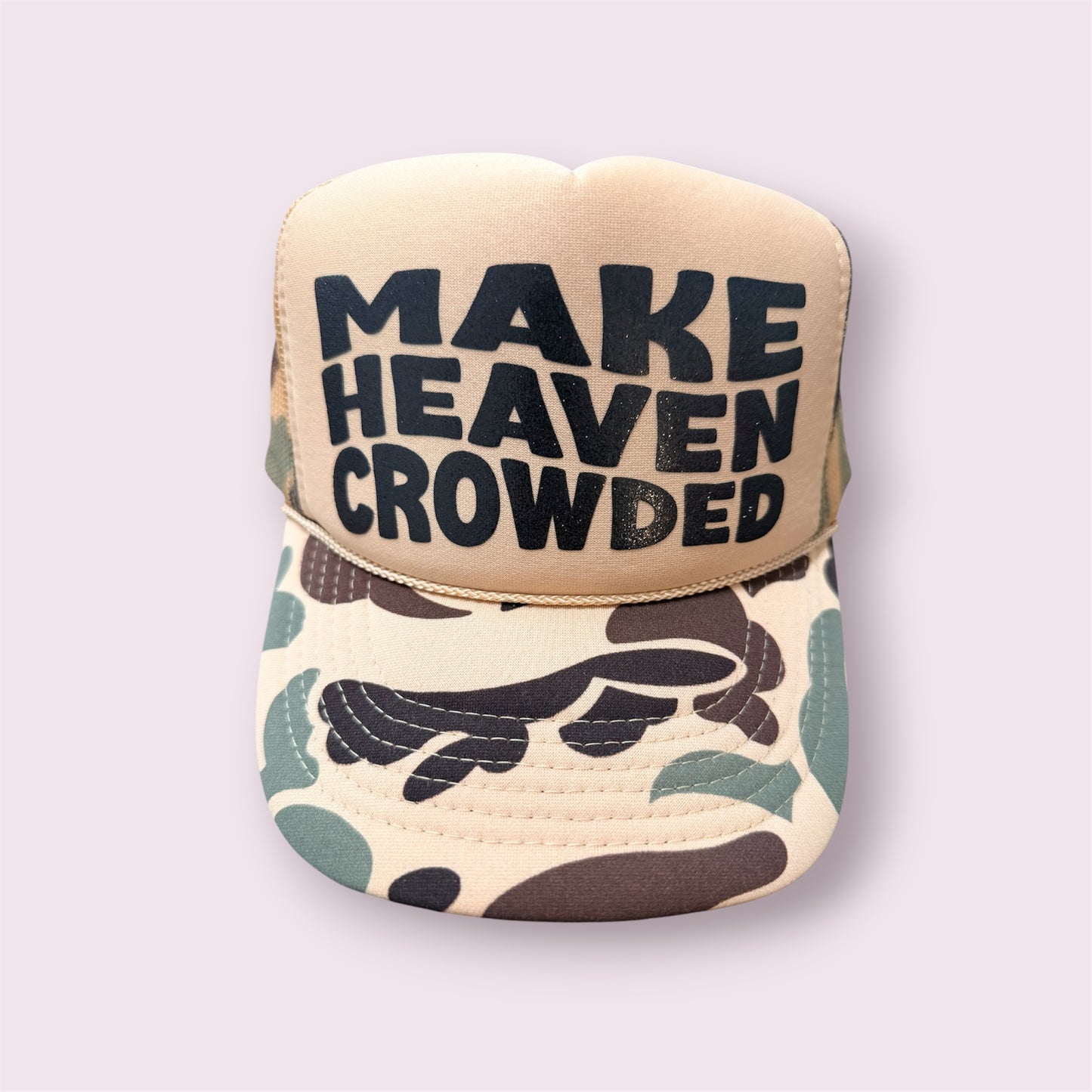 Make Heaven Crowded Camo and Olive Unisex Foam Trucker Hat