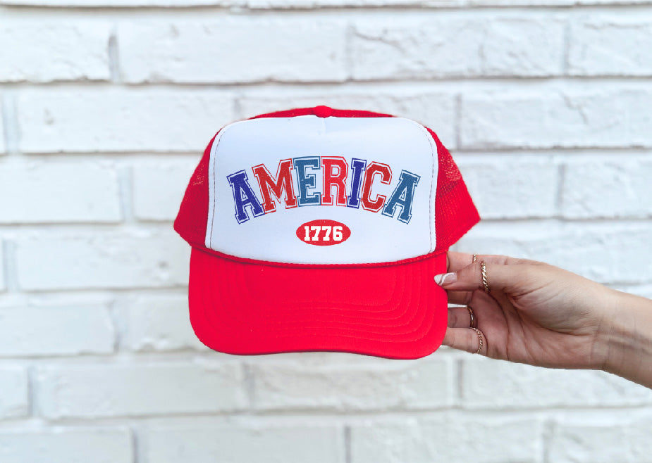 America 1776 Red & White Trucker Hat