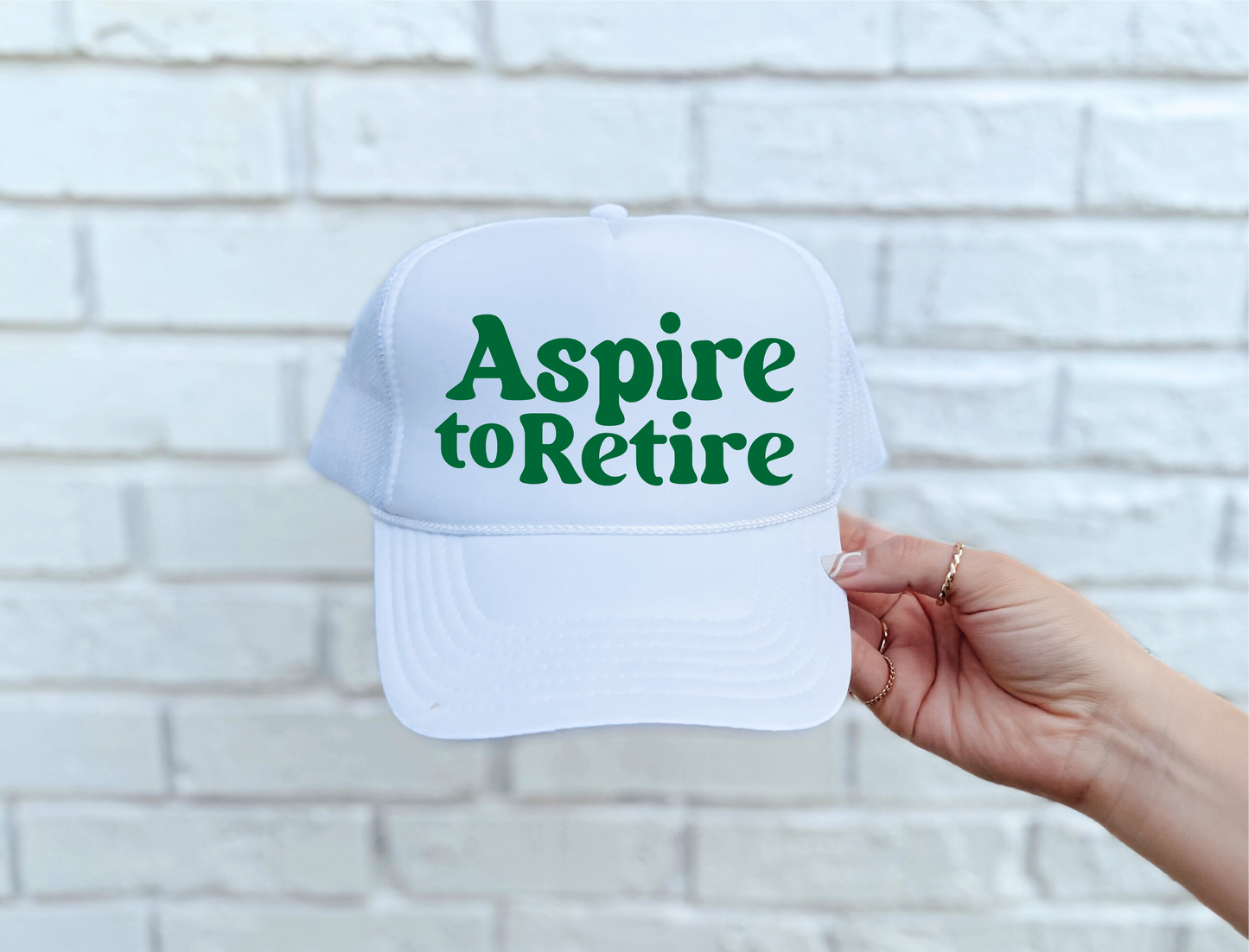 Aspire to Retire White Trucker Hat