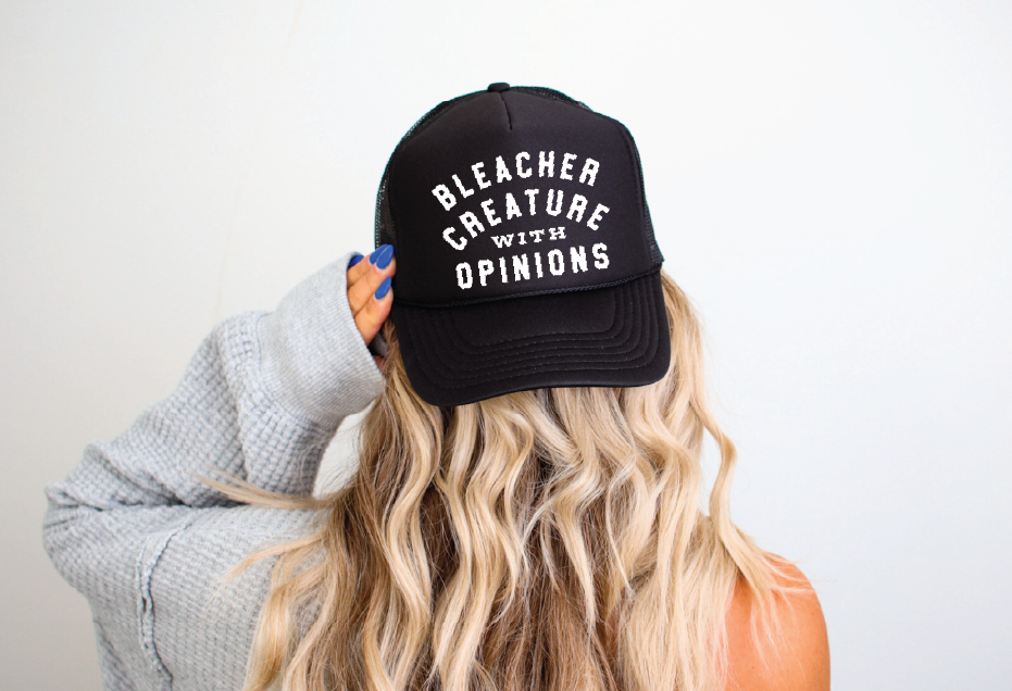 Bleacher Creature With Opinions- UNISEX BLACK TRUCKER HAT
