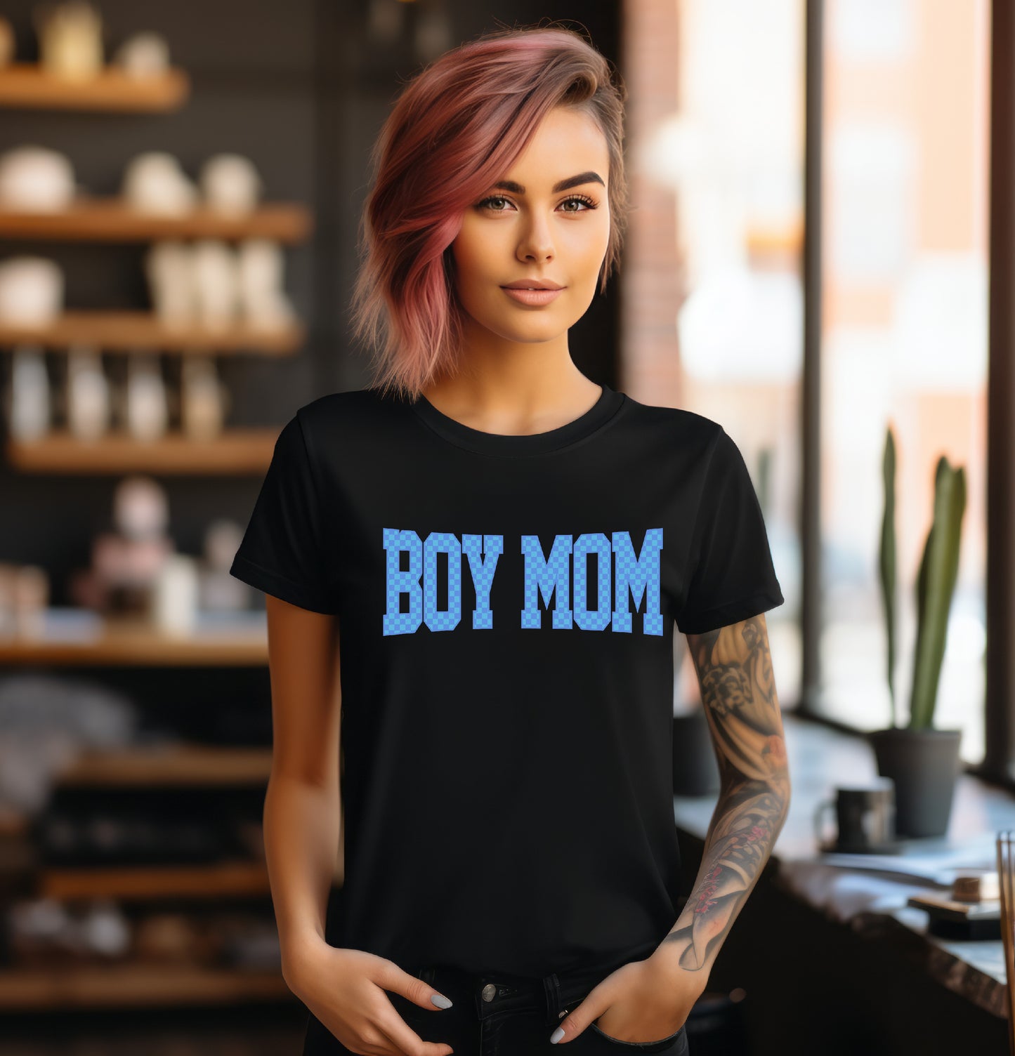 Boy Mom Checkered