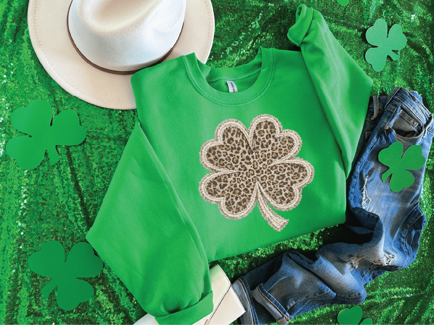 Faux Stitch Leopard Shamrock - Unisex Graphic Sweater