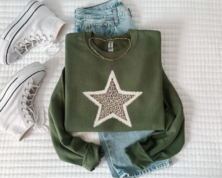 Faux Stitch Leopard Star -UNISEX GRAPHIC SWEATSHIRT