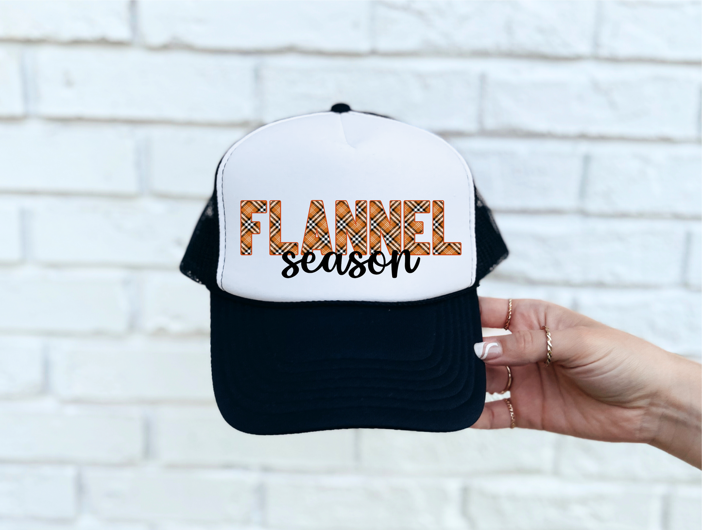 Flannel Season Black & White Trucker Hat
