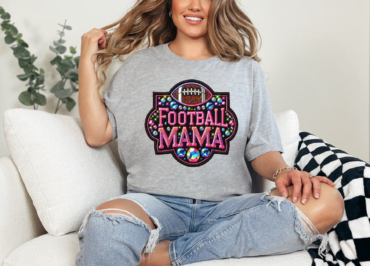 Faux Rhinestone Football Mama