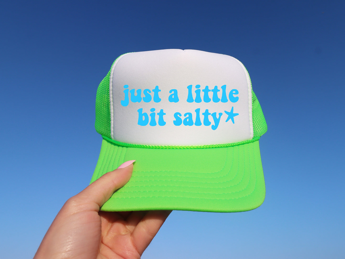 Just a Little Bit Salty Neon Green & White Trucker Hat