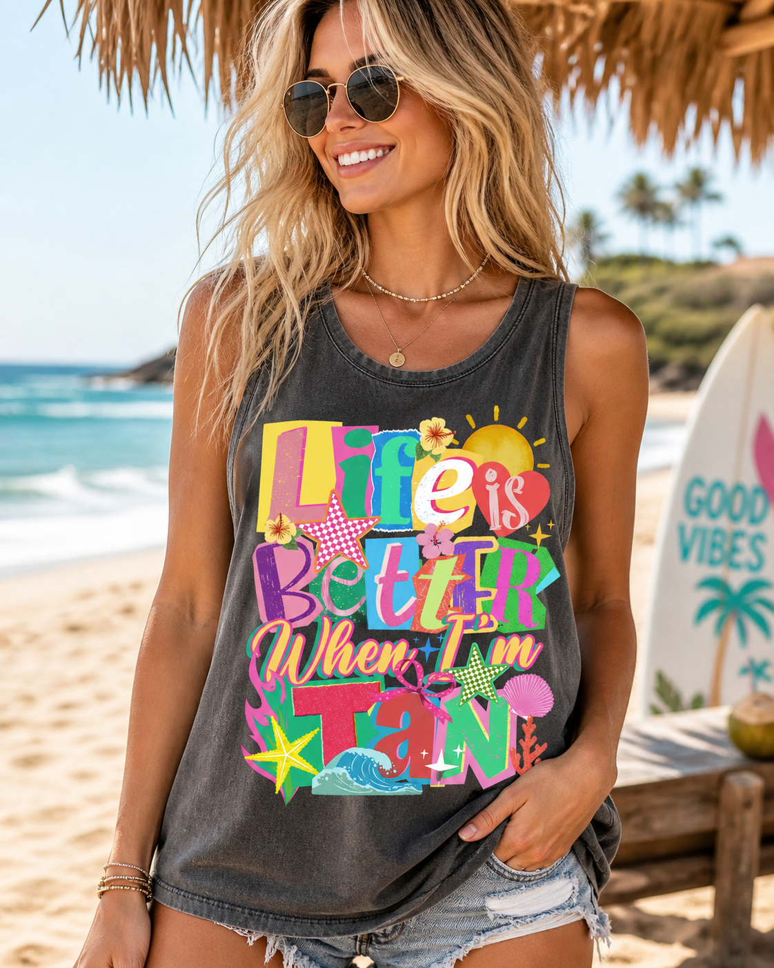 Life Is Better When I'm Tan- Pepper Comfort Color Unisex Graphic Tank Top