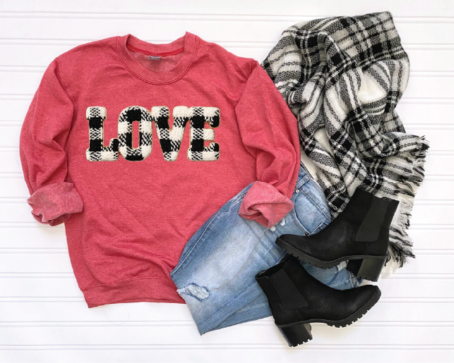 LOVE WHITE BUFFALO CHECK FAUX YARN LOOK - Unisex Graphic Sweatshirt